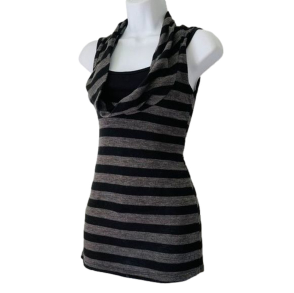 Striped Bodycon Cowl Neck Tunic Dress Stretch Knit